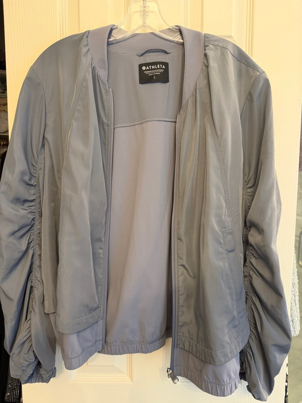 Athleta Light Blue Hooded Bomber Jacket